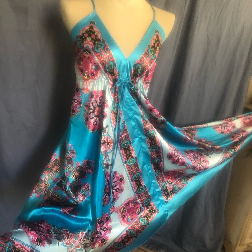 Blue and Pink Spaghetti Strap Maxi Sundress - Picture 6 of 16